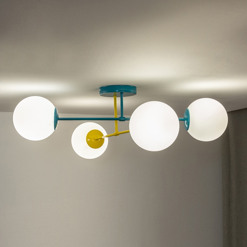 Плафонен полилей MOON 4xE27/15W/230V тюркоаз/жълт