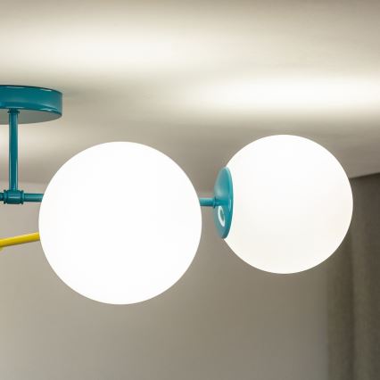 Плафонен полилей MOON 4xE27/15W/230V тюркоаз/жълт