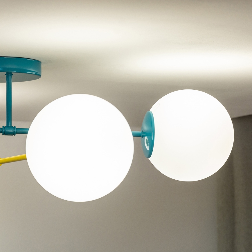 Плафонен полилей MOON 4xE27/15W/230V тюркоаз/жълт