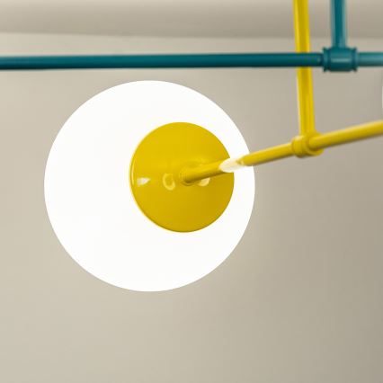 Плафонен полилей MOON 4xE27/15W/230V тюркоаз/жълт