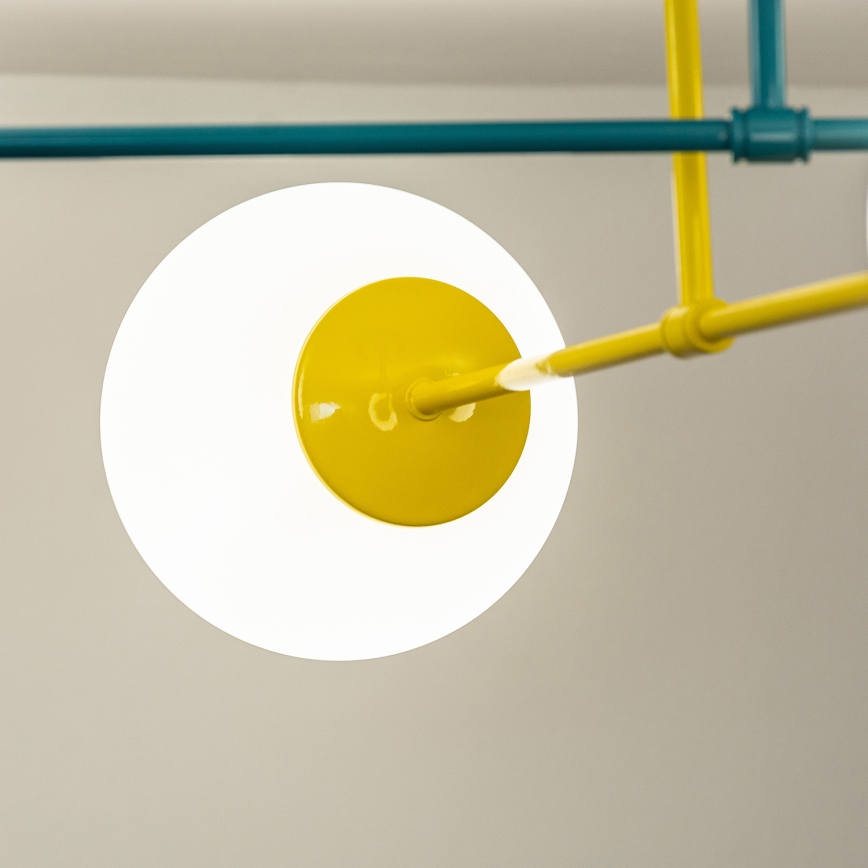 Плафонен полилей MOON 4xE27/15W/230V тюркоаз/жълт