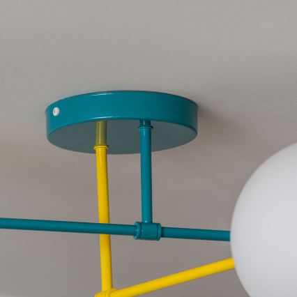 Плафонен полилей MOON 4xE27/15W/230V тюркоаз/жълт