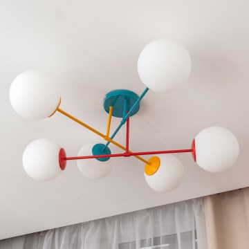 Плафонен полилей MOON 6xE27/15W/230V тюркоаз/жълт/червен