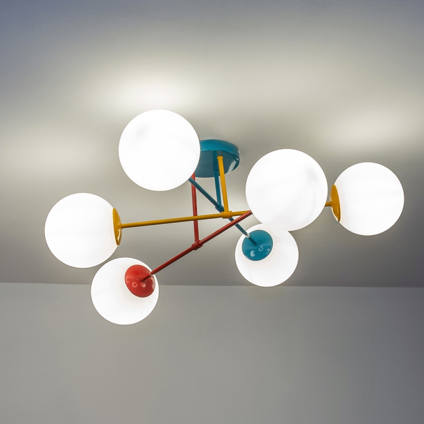 Плафонен полилей MOON 6xE27/15W/230V тюркоаз/жълт/червен