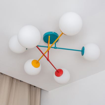 Плафонен полилей MOON 6xE27/15W/230V тюркоаз/жълт/червен