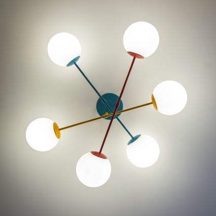 Плафонен полилей MOON 6xE27/15W/230V тюркоаз/жълт/червен