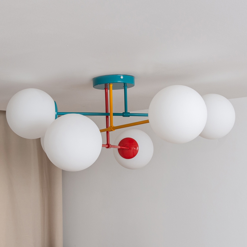 Плафонен полилей MOON 6xE27/15W/230V тюркоаз/жълт/червен