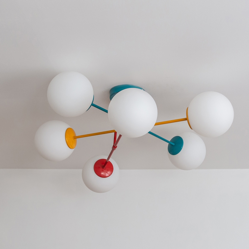 Плафонен полилей MOON 6xE27/15W/230V тюркоаз/жълт/червен