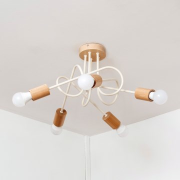 Плафонен полилей OXFORD 5xE27/15W/230V, цвят бор/кремав