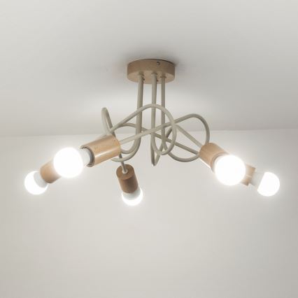 Плафонен полилей OXFORD 5xE27/15W/230V, цвят бор/кремав