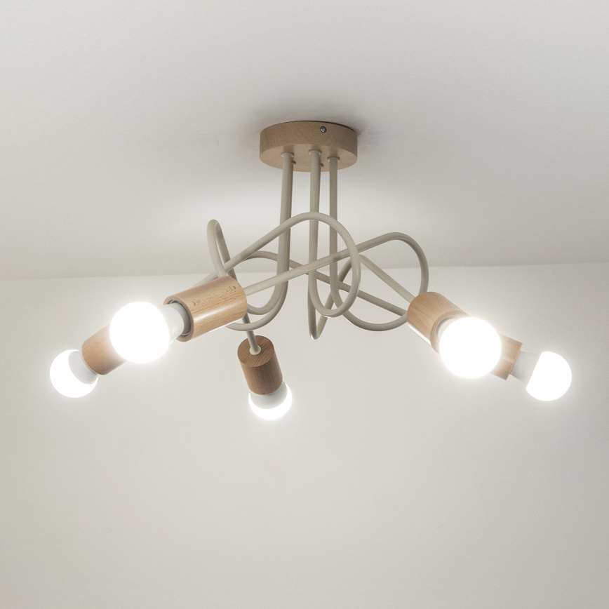 Плафонен полилей OXFORD 5xE27/15W/230V, цвят бор/кремав