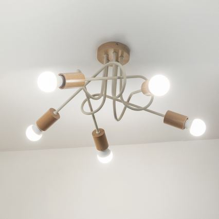 Плафонен полилей OXFORD 5xE27/15W/230V, цвят бор/кремав