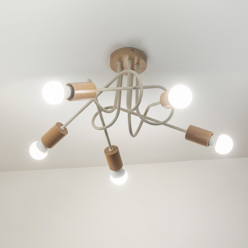 Плафонен полилей OXFORD 5xE27/15W/230V, цвят бор/кремав