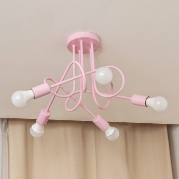 Плафонен полилей OXFORD 5xE27/15W/230V, розов