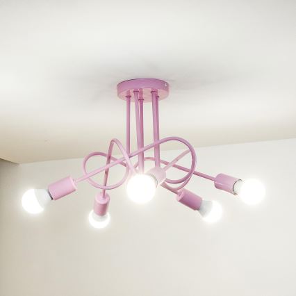 Плафонен полилей OXFORD 5xE27/15W/230V, розов