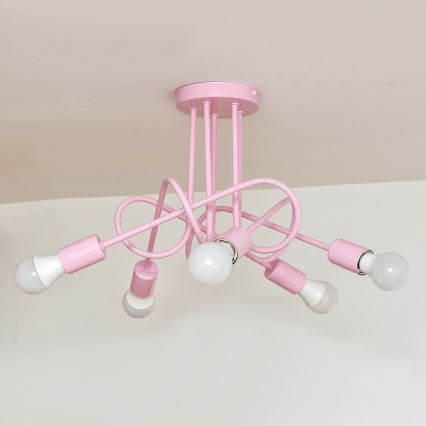 Плафонен полилей OXFORD 5xE27/15W/230V, розов