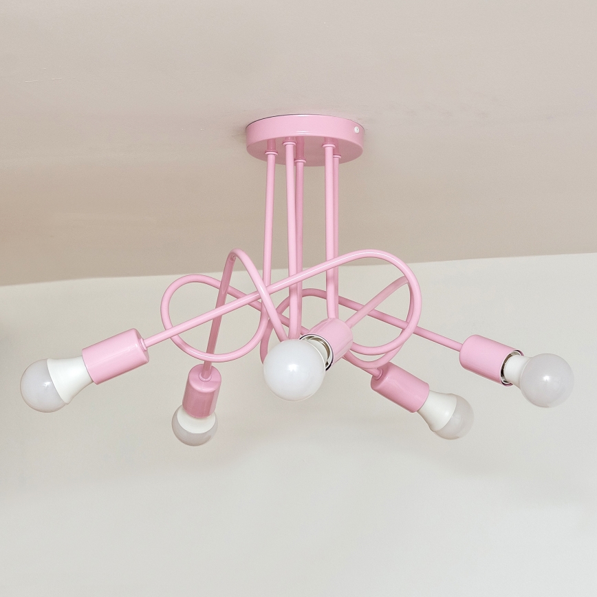 Плафонен полилей OXFORD 5xE27/15W/230V, розов