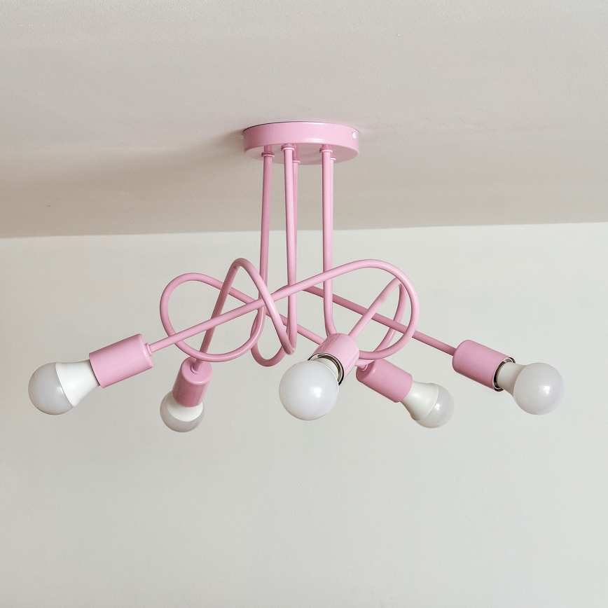 Плафонен полилей OXFORD 5xE27/15W/230V, розов
