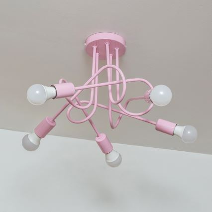 Плафонен полилей OXFORD 5xE27/15W/230V, розов