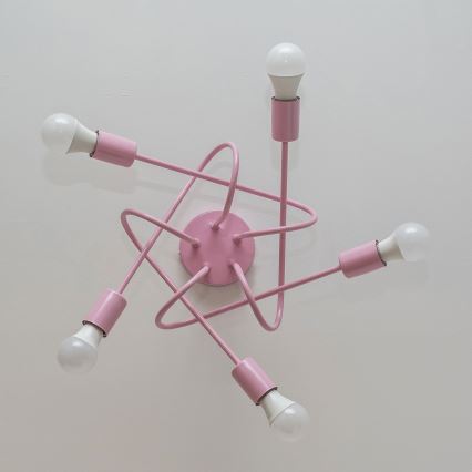 Плафонен полилей OXFORD 5xE27/15W/230V, розов