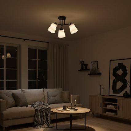 Плафонен полилей PAFOS 3xE27/15W/230V черен