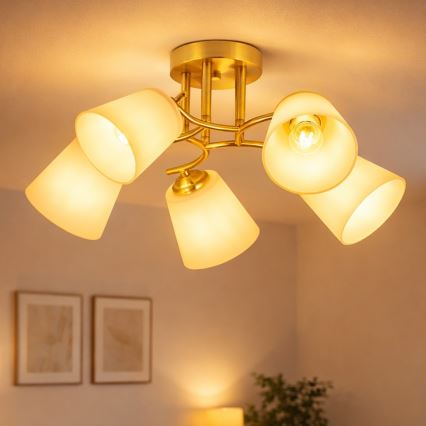Плафонен полилей PAFOS 5xE27/15W/230V, златен