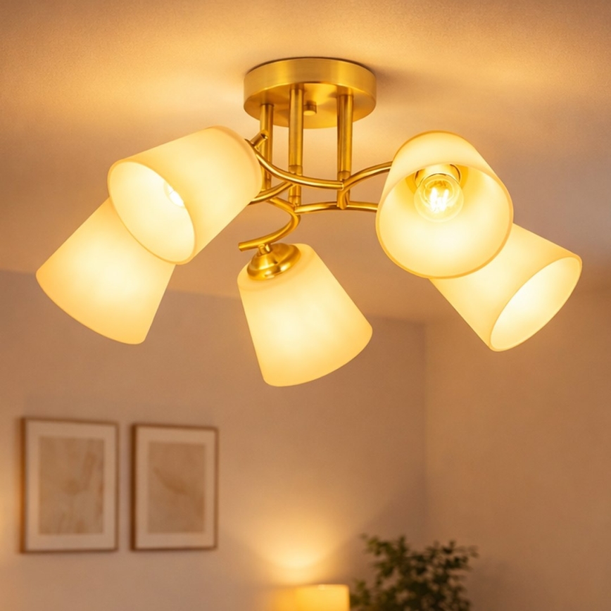 Плафонен полилей PAFOS 5xE27/15W/230V, златен