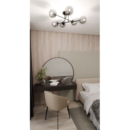 Плафонен полилей ROMA 6xE14/10W/230V черен/димчат