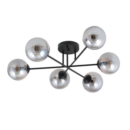 Плафонен полилей ROMA 6xE14/10W/230V черен/димчат