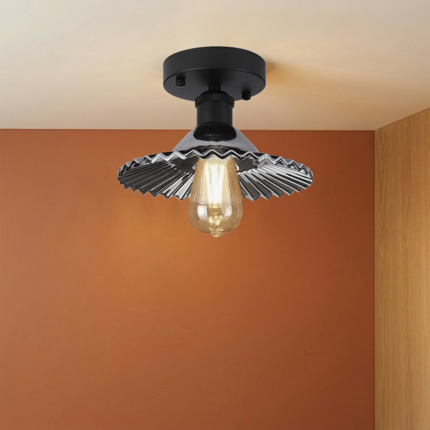 Плафонен полилей TRISH 1xE27/15W/230V черен/димчато черен