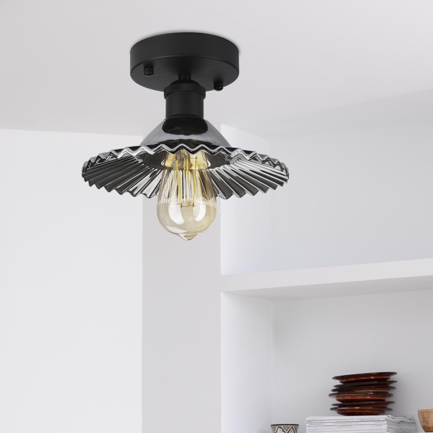 Плафонен полилей TRISH 1xE27/15W/230V черен/димчато черен