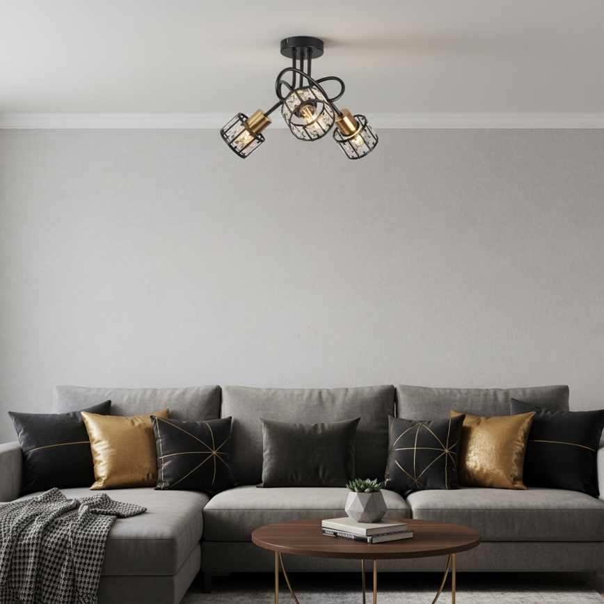 Плафонен полилей ZAHARA 3xE27/10W/230V черен
