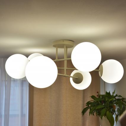 Плафониера MOON 6xE27/15W/230V кремава