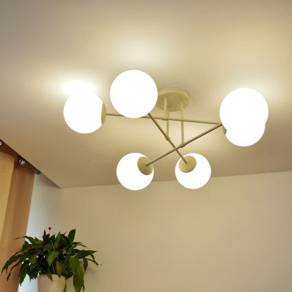 Плафониера MOON 6xE27/15W/230V кремава