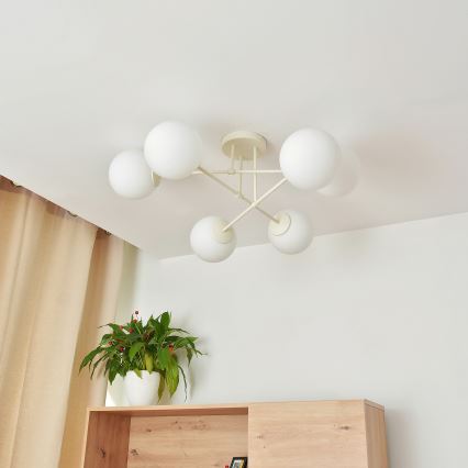 Плафониера MOON 6xE27/15W/230V кремава