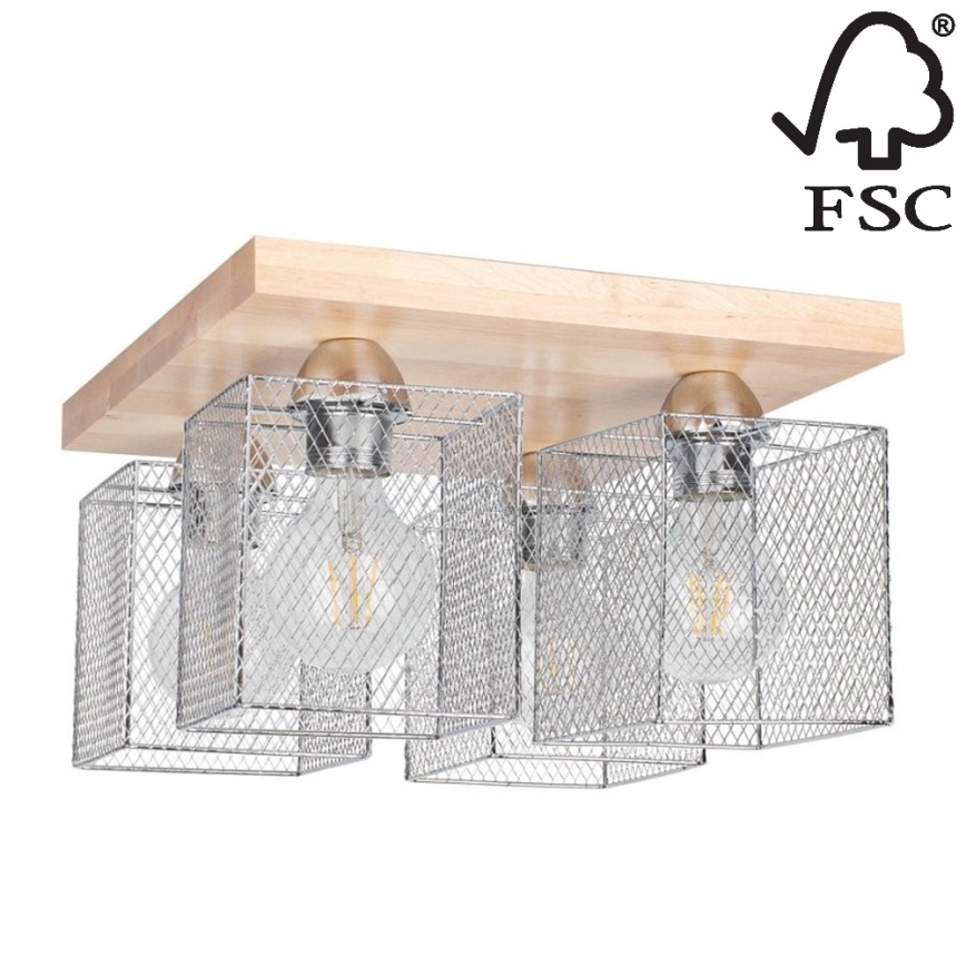 Плафониера NORMAN WOOD 4xE27/25W/230V бреза - FSC сертифицирана