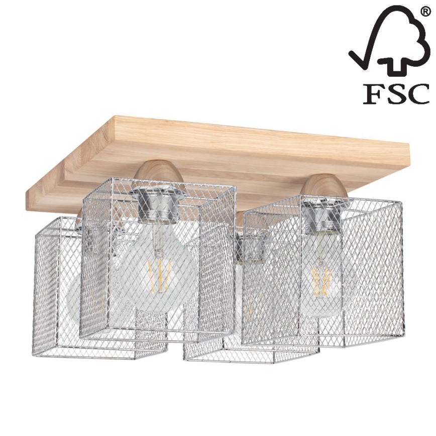Плафониера NORMAN WOOD 4xE27/25W/230V матов дъб - FSC сертифицирана