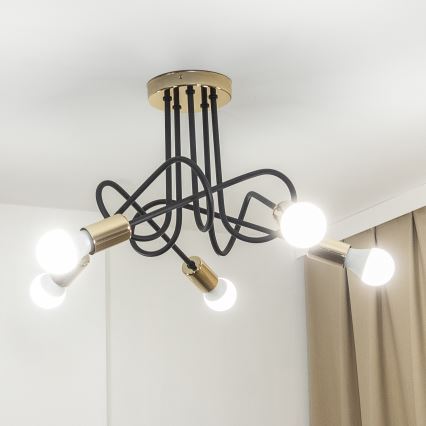 Плафониера OXFORD 5xE27/15W/230V златисто/черно