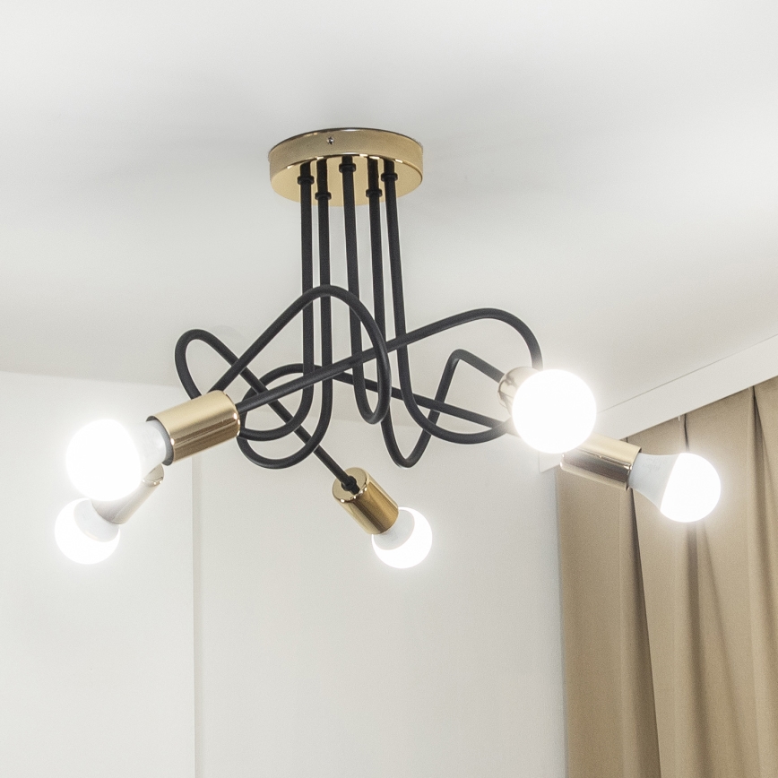 Плафониера OXFORD 5xE27/15W/230V златисто/черно