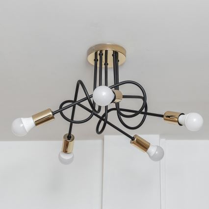 Плафониера OXFORD 5xE27/15W/230V златисто/черно