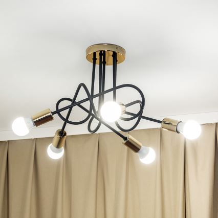 Плафониера OXFORD 5xE27/15W/230V златисто/черно