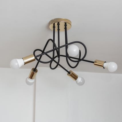 Плафониера OXFORD 5xE27/15W/230V златисто/черно