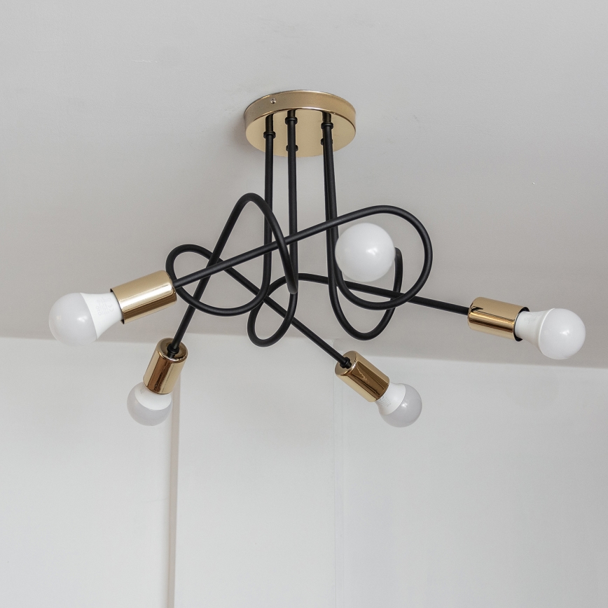 Плафониера OXFORD 5xE27/15W/230V златисто/черно