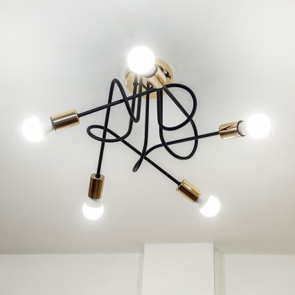 Плафониера OXFORD 5xE27/15W/230V златисто/черно