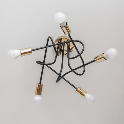 Плафониера OXFORD 5xE27/15W/230V златисто/черно