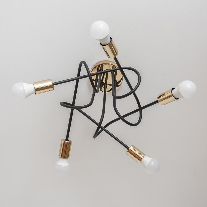 Плафониера OXFORD 5xE27/15W/230V златисто/черно