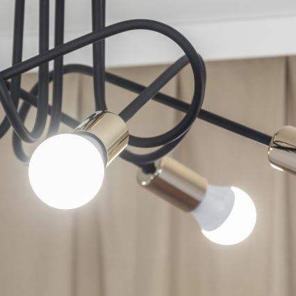 Плафониера OXFORD 5xE27/15W/230V златисто/черно