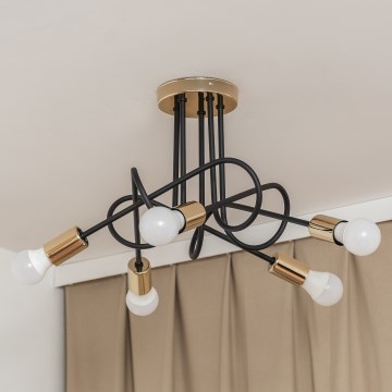 Плафониера OXFORD 5xE27/15W/230V златисто/черно