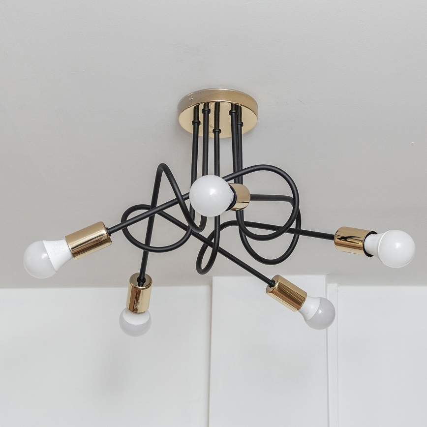 Плафониера OXFORD 5xE27/15W/230V златисто/черно