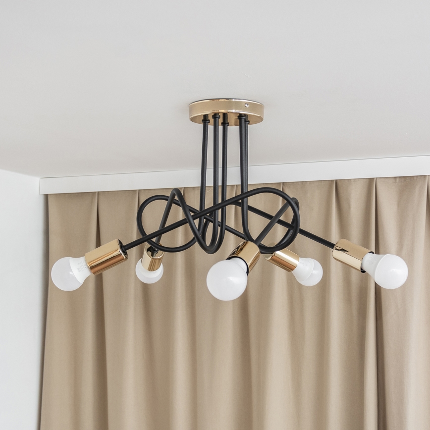 Плафониера OXFORD 5xE27/15W/230V златисто/черно